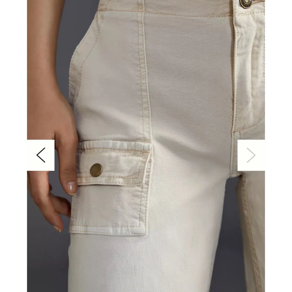 Wide Leg Cargo Pants Utility Pockets Neutral‎ Trousers - Picture 5 of 5